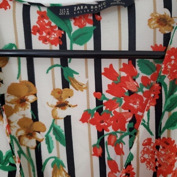 ZARA Multi color Blouse cache Flowers Wrap Striped - Picture 12 of 12